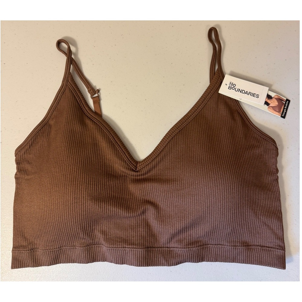 No Boundaries Bralette Women XXXL Brown Vneck Ribbed Seamless‎ NEW